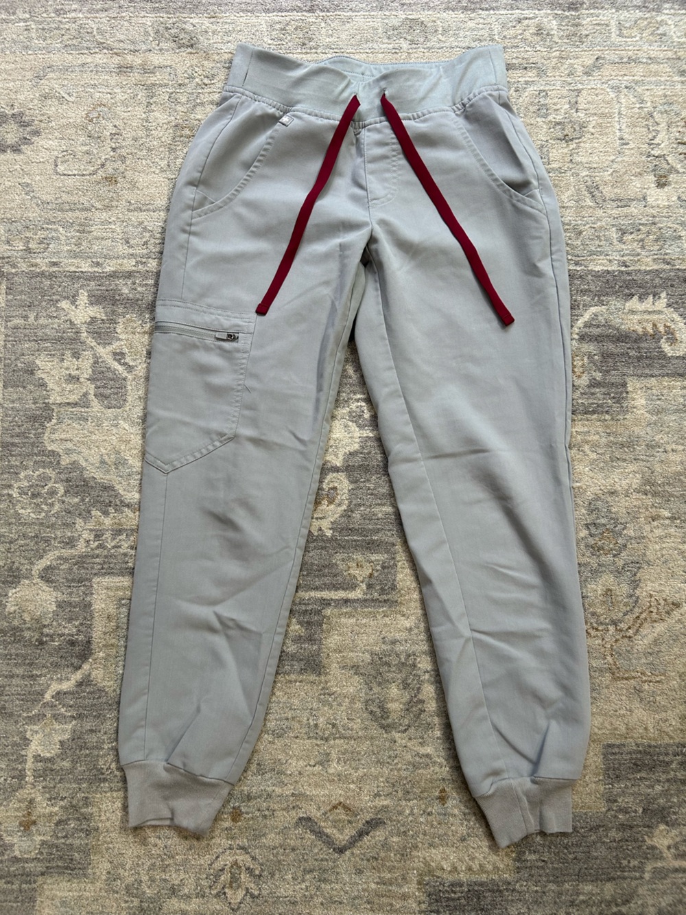 FIGS Technical Collection Jogger Scrub Pants Gray Red Drawstring XXS/P